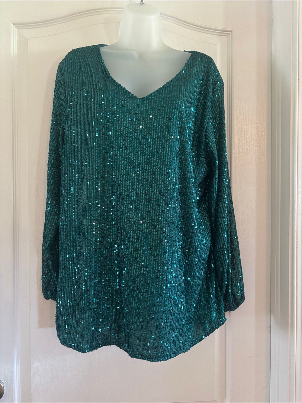 Jess Lea M Sequin V-Neck Long Sleeve Top - Green